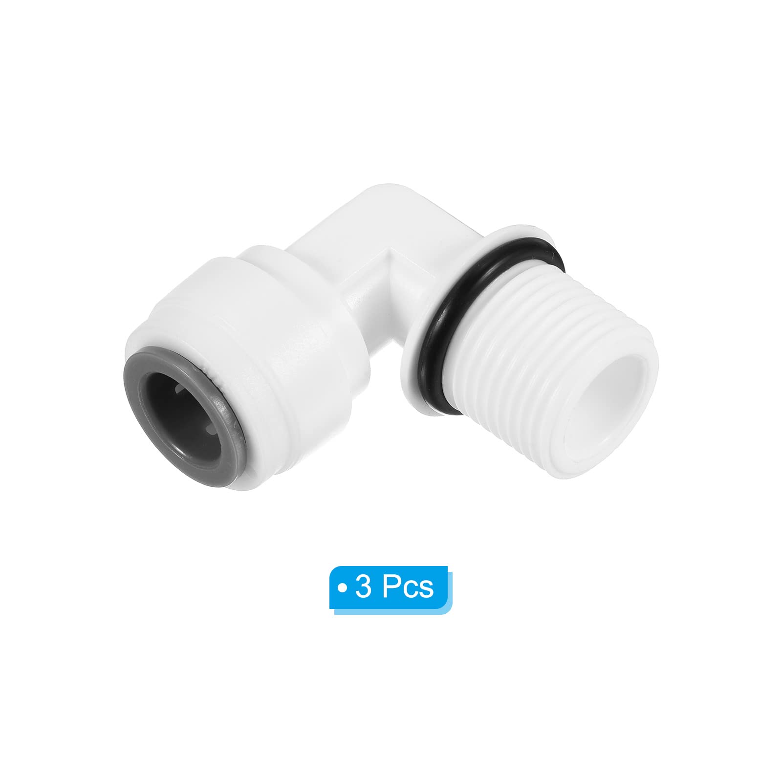 PATIKIL 3/8 Inch Push to Connect Fitting Elbow, 3 Pack 3/8NPT Male Thread Quick Fittings POM Right Angle Hose Pipe Connector, White - Image 3