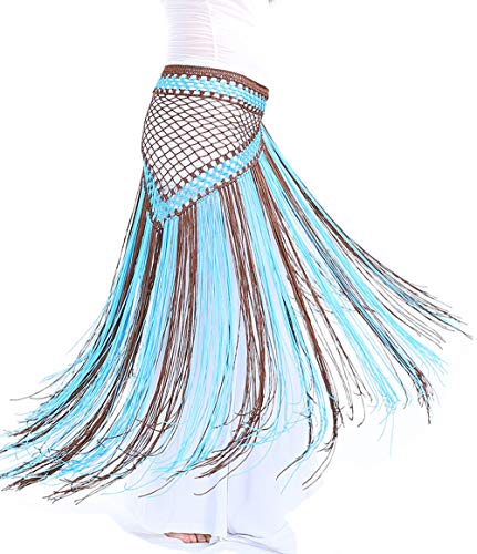 Lauthen.S Women Belly Dance Hip Scarf, 2 Tone Tassel Triangle Beach Wrap Skirt Waist Chain(Coffee/Blue)