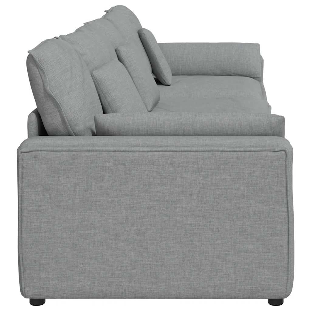Sofá modular con cojín gris claro, acolchado de tela y relleno de espuma, 324 x 105 x 64 cm, 3 piezas de elemento de montaje para sala de estar, flexible con marco de metal resistente y