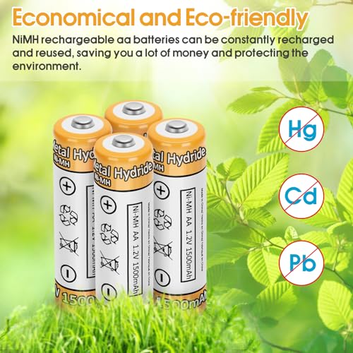 volkate NiMH AA Rechargeable Batteries for Solar Lights, 4 Pack 1.2V 1500mAh Ni-MH Pre-Charged Double A Battery for TV Remote, Radio, Flashlight - Thumbnail 3