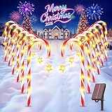 GEARLITE Decoration Noel Exterieur Solaire 12 Pack, 10 Modes LED Lumiere Sucre d'orge Deco Noel Exterieur Solaire avec USB, IP65 Étanche Lampe de Noël Decoration Americaine pour Jardin, Chemin