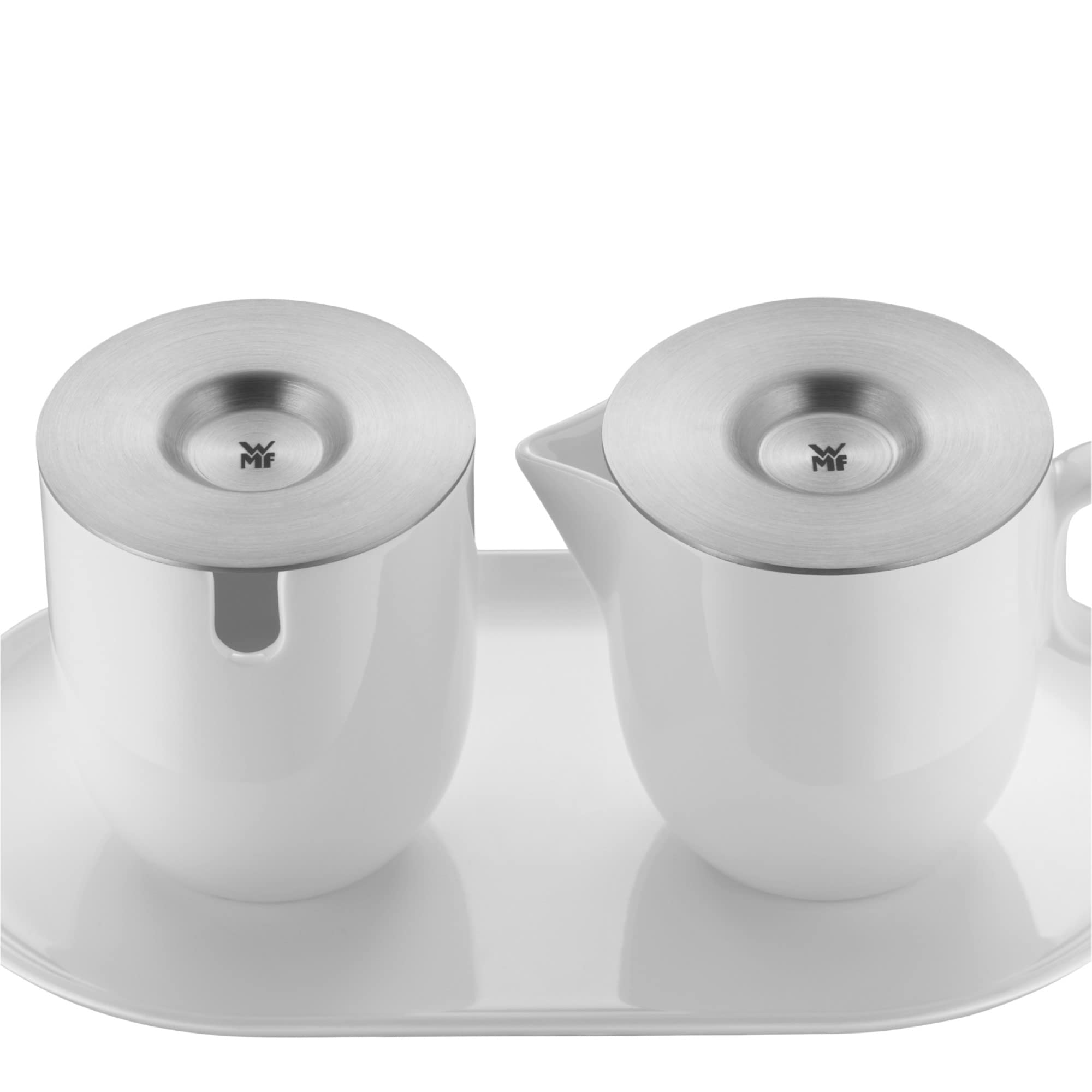 WMF Barista cukiernica 130 ml i dzbanek na śmietanę/mleko, porcelana, 170 ml, z pokrywkami, zestaw 3-częściowy z podstawką, dzbanek na mleko, nadaje się do mycia w zmywarce