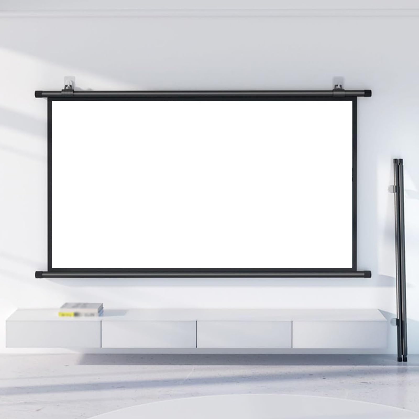 Telo Proiettore Avvolgibile, Schermo for Proiezione, Montaggio A Muro e Soffitto, Schermo for Proiettore 30-72 Pollici 16:9, Telo Proiettore Bianco Opaco HD Pull Down, 16:9 HD 4K 3D - Panello(White pl