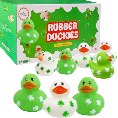 Image of St. Patrick's Holiday Rubber Duck Toy 12 Shamrock Duckies Clover Design for Kids, Bath Birthday Gifts Baby Showers Summer Beach and Pool Activity, 2" (12-Pack)