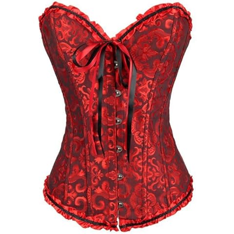 Tamlien Women's Bustiers Corsets, Bustier Shapewear Lingerie, Lace Waist Push Up Bodices Top (US, Alpha, Medium, Regular, Regular, Red and Black) Cover