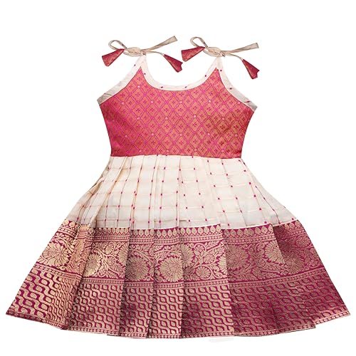 PW PLATYPUS WORLD Baby Girl's Pattu Pavadi Tapeta Silk Readymade Frock (3-6 Months)