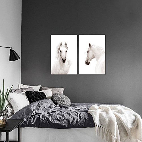 Sumgar Horse Pictures Wall Decor Animal Head Wall Art Black And White Living Room Bedroom Nursery Bathroom Decor,Framed Paintings Modern Farmhouse Prints Contemporary Artwork 2 Panel,16X24 In #TOP2