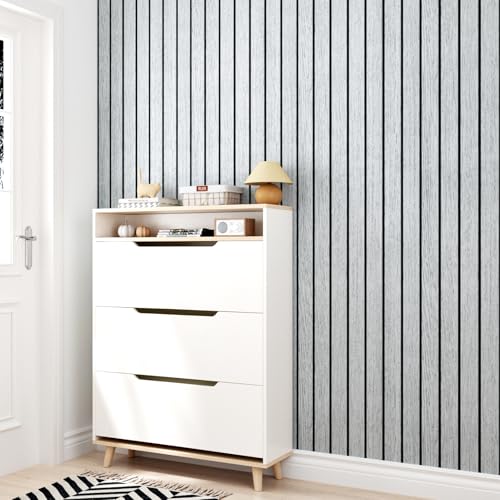 Wallercity Gray/White Wood Slat Wall Panel for Walls Self Adhesive Noise Cancelling Wood Panels for Bedroom Living Room Peel and Stick Acoustic Decorative 3D Sound Absorbing Wall Paneling 11.8''x118'' by Wallercity - Used condition - Image 4