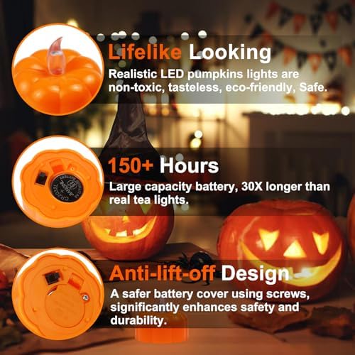 CESOF 12 Pack Fall Decorations for Home Pumpkin Tea Lights Halloween Decor - 2