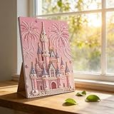 DIY 3D Pearl Painting Kit for Beginners Adults, Plastic Bead Art Kits with Gemstone Beads, Ocean & Castle Design Canvas for Wall Decor, Creative Stress Relief Gift & Home Decoration (Pink Castle)