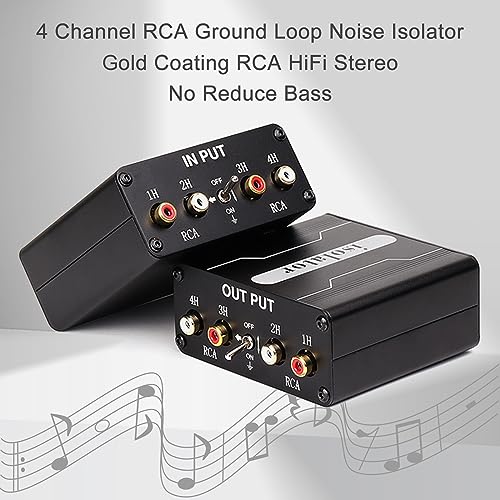WisWinDa 4 Channels RCA Ground Loop Noise Isolator(No Reduce Bass)Gold Coating Audio Hum Eliminator Speaker Noise Filter Aluminum Shell for HIFI Stereo Car Audio Player Home Theater Plug&Play (Black) - Thumbnail 5