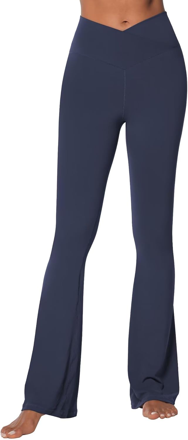 Flare Leggings for Women V Crossover High Waist Yoga Pants with Tummy Control for Workout Gym Casual Large Ash Blue