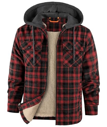 zitysport Hemdjacke Herren Hemd Sherpa Fleece Kariert Gefüttert Kapuzenjacke Fleecefutter Mantel Winterjacke mit Taschen Flanelljacke Outdoor Kariertes Männer Sweatjacke mit Kapuze(Rot Grau, XL) zitysport Hemdjacke Herren Hemd Sherpa Fleece Kariert Gefüttert Kapuzenjacke Fleecefutter Mantel Winterjacke mit Taschen Flanelljacke Outdoor Kariertes Männer Sweatjacke mit Kapuze(Rot Grau, XL)