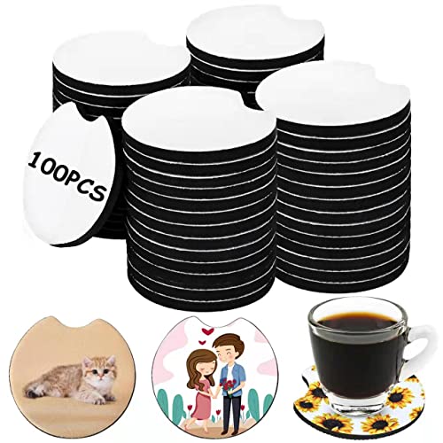 100PCS Sublimation Blank Car Coasters,2.75in/5mm Circular Opening Blank Sublimation Coasters for Thermal Sublimation Heat Transfer DIY Crafts Painting