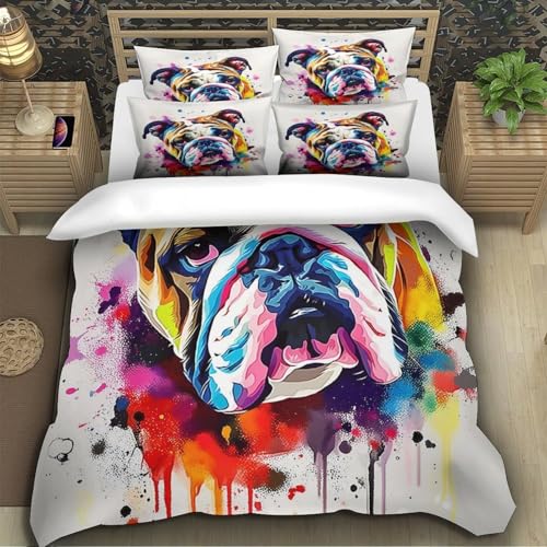 Linge de lit bouledogue luxueux en microfine 3D parure king 220x240cm
