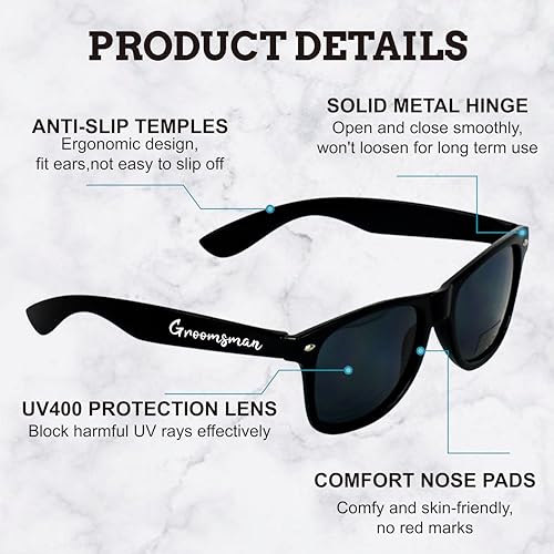8 Pack Groomsmen Sunglasses for Men - Wedding Sunglasses for Groomsman Proposal Gifts, Bachelor Party Favors3
