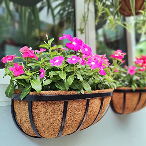 Maxona Fence Planters For Outdoor Plants - 4 Pack, 16 Inch Large Window Flower Box, Metal Rail Basket With Coco Liner, Wall Mounted Railings Hanging Balcony Garden Deck Porch Patio Pot Attach To House #TOP5