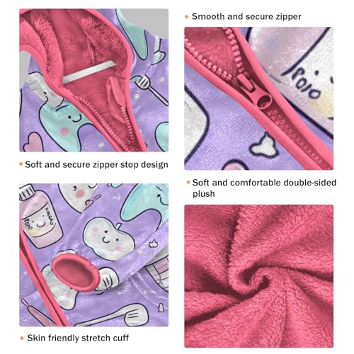 GuoChe Cute Teeth and Objects Dental Care on Purple 1_4 Girls Sherpa Jacket With Hood3