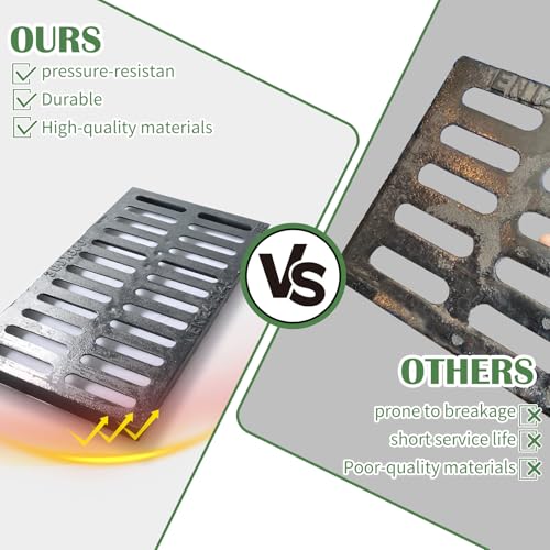 Image of Cast Iron Drain Grate, 17 * 4in Heavy Duty Outdoor Drain Cover, B125 Class Channel Grate, Metal Sewer Grate, Black Square Drainage Grate for Concrete Floor, Yard, Driveway & Garage.