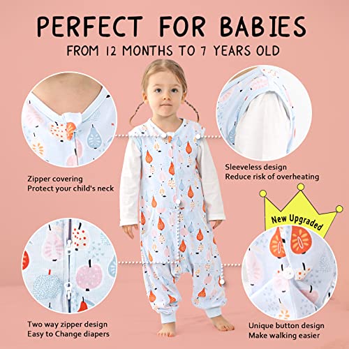Image of WONDAY Toddler Sleep Sack with Feet, 0.5 Tog Sleeping Sacks for Walking with Legs 12-18 Months 2T 3T 4T 5T (Pear, 2-3T)
