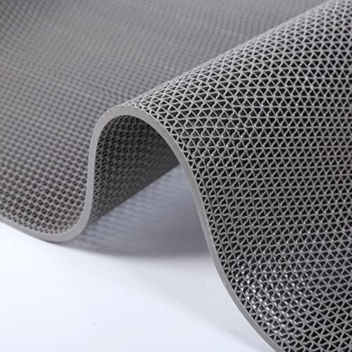 WLWLEO Drainage Anti Slip Floor Mats 3'x16.4' Heavy Duty Commercial Non Slip Mesh Flooring Mats Pool Bathroom Anti Fatigue Drainage Rubber Matting, Easy to Cut,Gray/Grey,0.9×5M/3×16.4FT