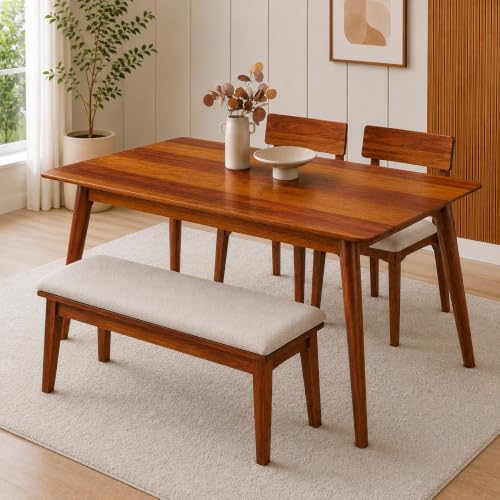 Image of UK FURNITURE Alexaa Solid Sheesham Wood 4 Seater Dining Set | Wooden Dining Table Set with Cushioned Chairs for Dining Room Home & Office, Hotels Restaurant - Honey B4s
