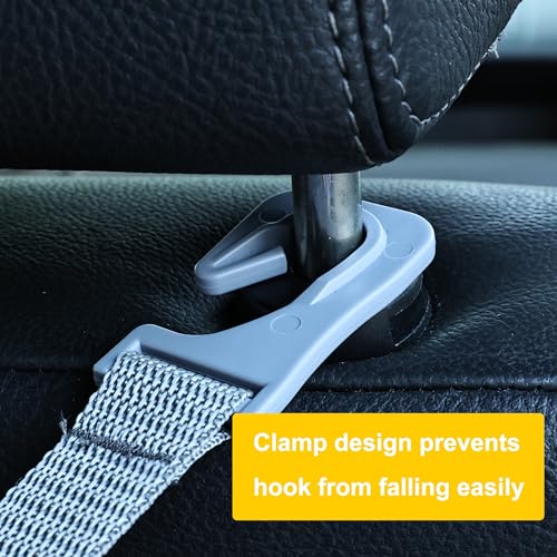 Amooca Headrest Hooks for Car Adjustable 4 Pack Vehicle Seat Back Organizer Storage Hanger Holder for Purse Bags Universal Fit Gray - Thumbnail 5