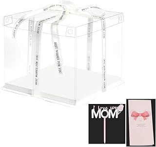 Clear Cake Box,2 Pcs 12.6" X 12.6" X 9.8"Flower Gift Boxes with Lid for Mother's Day cake gift Box，Fancy greeting card andCake decoration(White-2 Set)