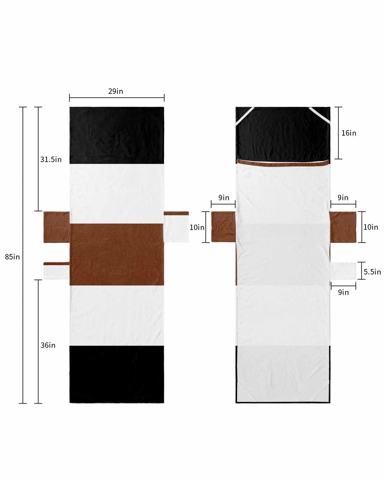 Geometric Stripes Beach Lounge Chair Towel Cover, Soft Chaise Lounge Towel with Side Pockets Patio Pool Chairs Cover for Beach/Pool Sunbathing 29x85 Boho Tribal Black Brown Whte Bohemia