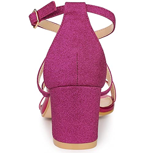 Allegra K Allegra K Women's Glitter Crisscross Strap Chunky Hot Pink Heels Sandals 7 M US