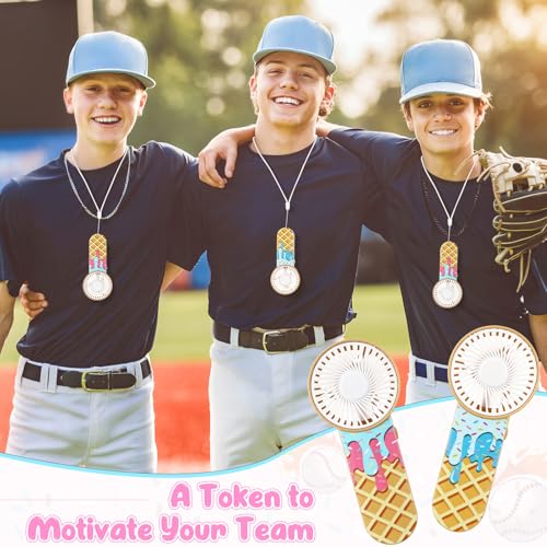 Honoson 12 Pcs Mini Portable Baseball Ice Cream Drip Fan Bulk Small Personal Handheld Fan with Lanyard for Team Gift Game Outdoor Sport Party Favors, Battery Not Include(Waffle Color) by Honoson - Used condition - Image 5