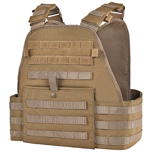 GFIRE 3.0 Lightweight Vest, ONE Size Laser Cut Molle with Two Additional Side Pouches, 1000D Nylon, Zippered Admin Pouch, Quick Release Buckle, Side Cummerbund, Coyote