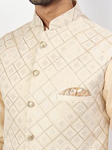 Image of Uri and MacKenzie Men's Silk Blend Kurta Pyjama with Stylish Embroidered Ethnic Jacket