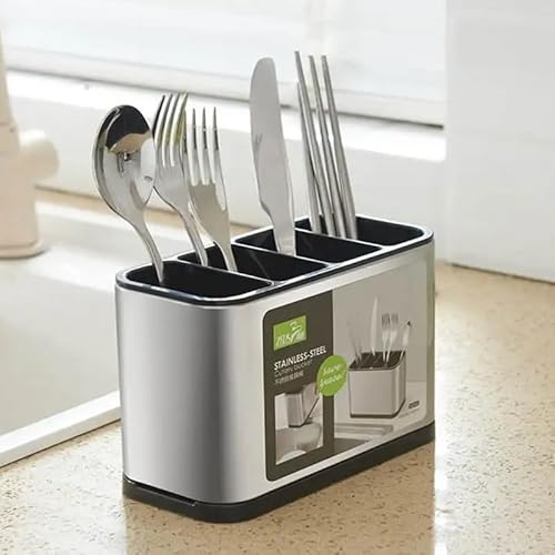 Porta Talheres Escorredor Aço Inox Organizador de Utensílios