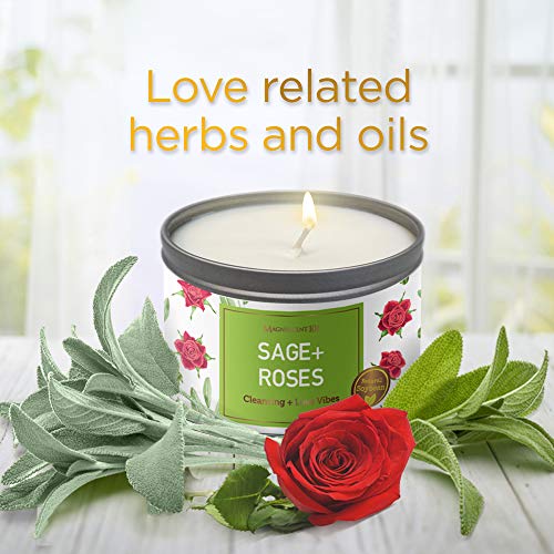 Magnificent 101 Sage + Roses Aromatherapy Candle For House Energy Cleansing, Banishes Negative Energy I Purification And Chakra Healing - Natural Soy Wax Tin Candle For Aromatherapy 6Oz #TOP2