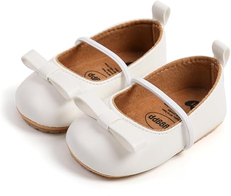 Baby Girls Infant Bowknot Soft Pu Leather Rubber Sole Mary Jane Moccasins Baptism Christening Crib Shoes Wedding Princess Flats