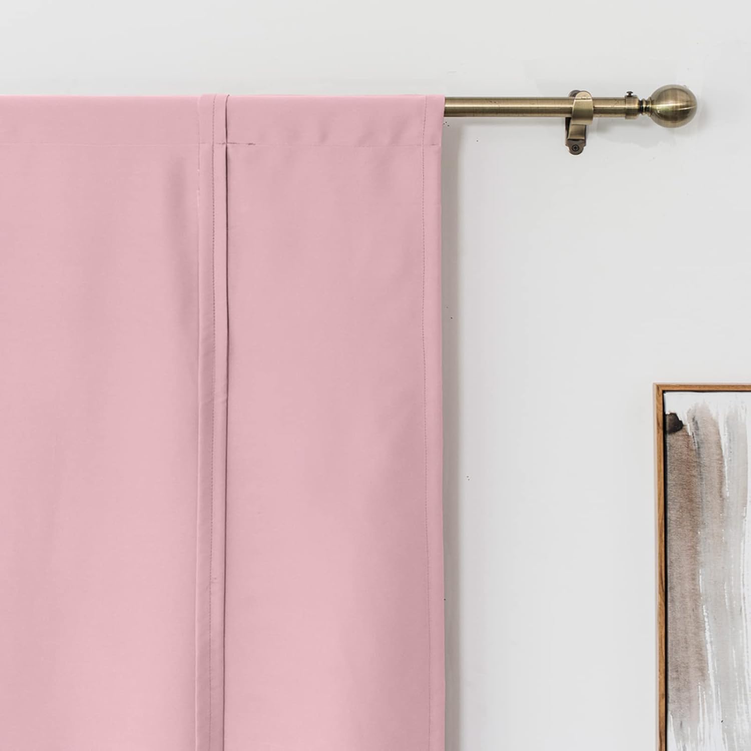 Solid Blackout Tie Up Curtain Shades Energy Efficient Adjustable Window Drapes Rod Pocket Panel for Kitchen Bedroom Living Room (40W x 63L inch, Pink)