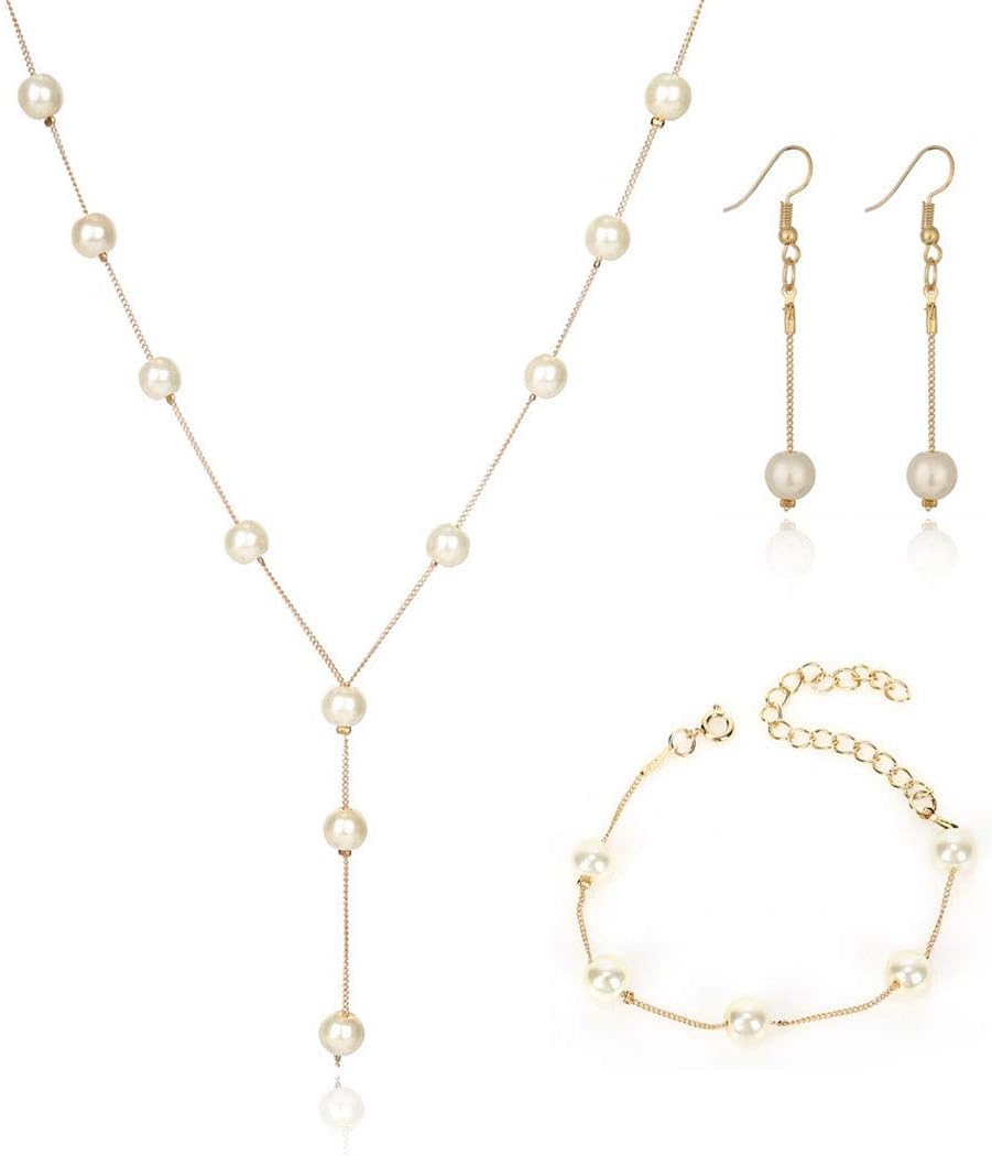 Bridal Necklace Earring And Bracelet Set Faux Pearl Jewelry Set for Women Wedding Bridal Jewelry