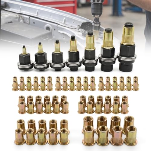 Carbon Steel Rivet Nut Tool Set (M3-M12, 7 Mandrels & 70 Rivet Nuts)