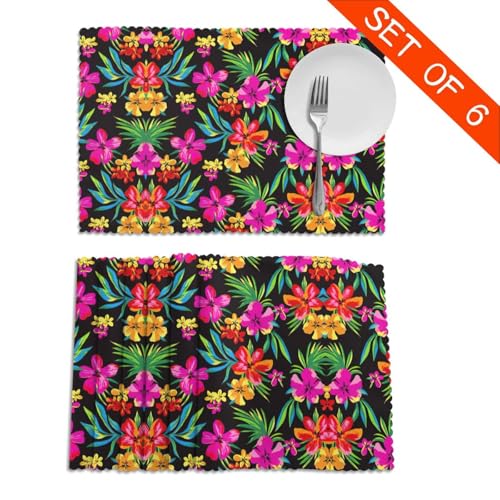 Set de table hawaïen polyester lavable rectangulaire 30x45cm floral - 5