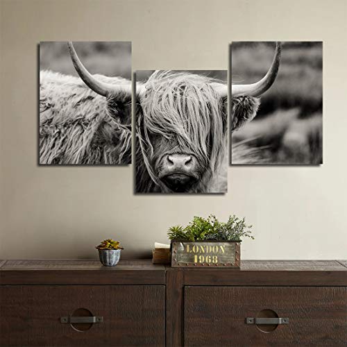 Gardenia Art Scottish Highland Cow Canvas Print Animal Painting Wall Art For Living Room Pet Shop Zoo Decoration 12X16 Inch/Piece, Framed, 3 Panels #TOP3