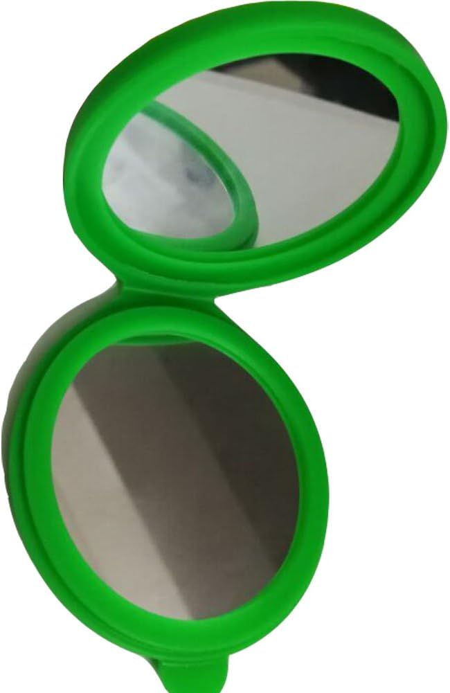 Cute Handhold Silica Gel Silicone Cover Round Hand Pocket Cosmetic Mini Mirror (Green)