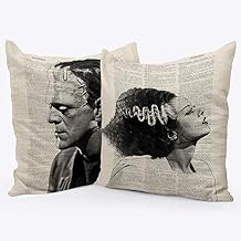 Giosve Frankenstein Couple Throw Pillow Case, 18 x 18 Inch Set of 2, Monster and Bride Decor, Gift for Couple Horror Wedding, Anniversary, Wedding, Cushion Cover for Sofa Couch Bed -80 Beige