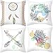 Lieson Fundas de almohada para sala de estar, 4 unidades, 16 x 16 cm, para exteriores, 40 x 40 cm, diseño de atrapasueños y flores, color blanco, negro, verde, poliéster