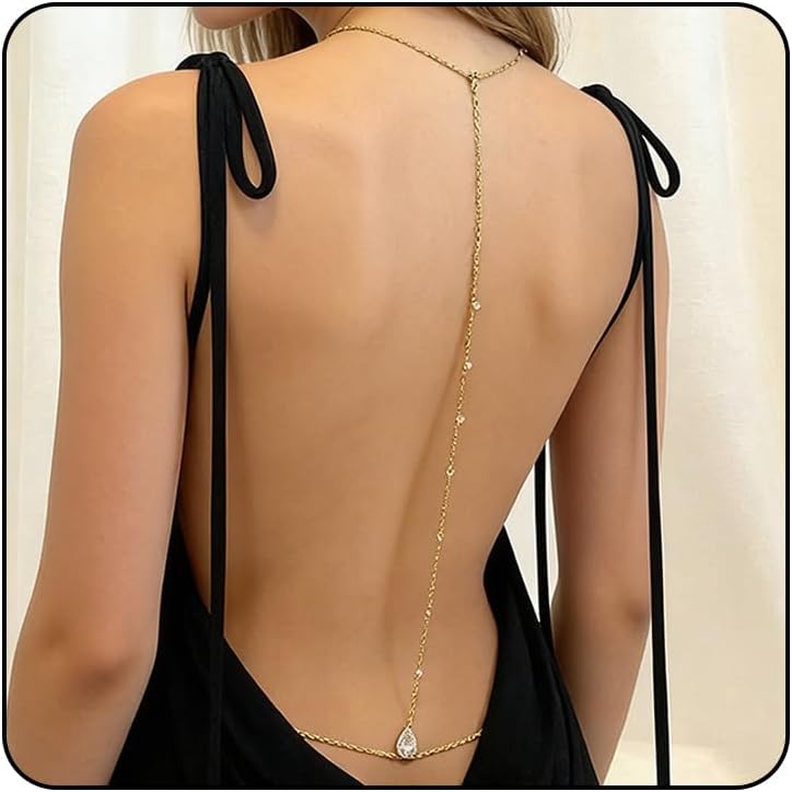 Sexy Crystal Back Chain Necklace for Women Rhinestone Simple Body Chain Gold Silver Backdrop Chain Body Jewelry Wedding Bridal Party Prom