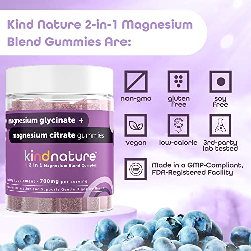 Kind Nature 2-In-1 Magnesium Gummies - 1000Mg Magnesium Citrate Gummies & 400Mg Magnesium Glycinate Gummies For Kids & Adults - High Absorption Magnesium Complex Supplement For Calm & Sleep Support #TOP4