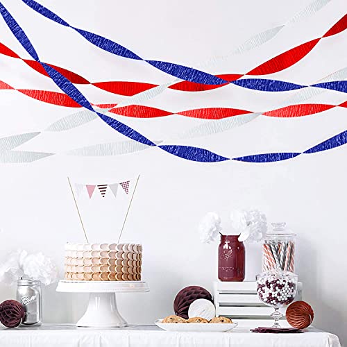 Tkejzu Crepe Paper Streamer Rolls Patriotic Theme Hanging Party Decoration Red White And Blue Crepe Streamer Decorations Total 490-Feet, 6 Rolls, Fourth Of July Party Streamer Diy Art Supplies #TOP4