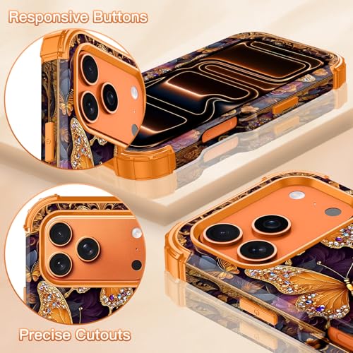 LONTECT for iPhone 17 Pro Max Case 3 in 1 Shockproof Heavy Duty Rugged Hard PC+Soft Silicone Full Body Protective Cover Butterfly Case for Apple iPhone 17 Pro Max 2025, Glow in the Dark Amber by LONTECT - Used condition - Image 6