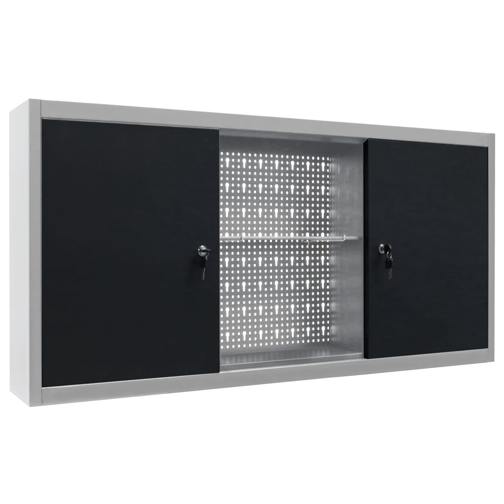 vidaXL Armario Herramientas Pared Industrial Metal Organización Almacenamiento Accesorios Mobiliario Estilo Atractivo Industrial Funcional Gris/Negro