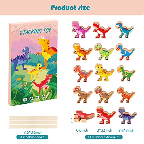 Dinosaur Stacking Building Toys For Kids 3-5, 14 Pcs 3 Inches Wooden Stem Educational Learning Toys Stocking Stuffers For Kids Classroom Party Favors Game Gifts For 5-7 Years Old Boy Girls #TOP6